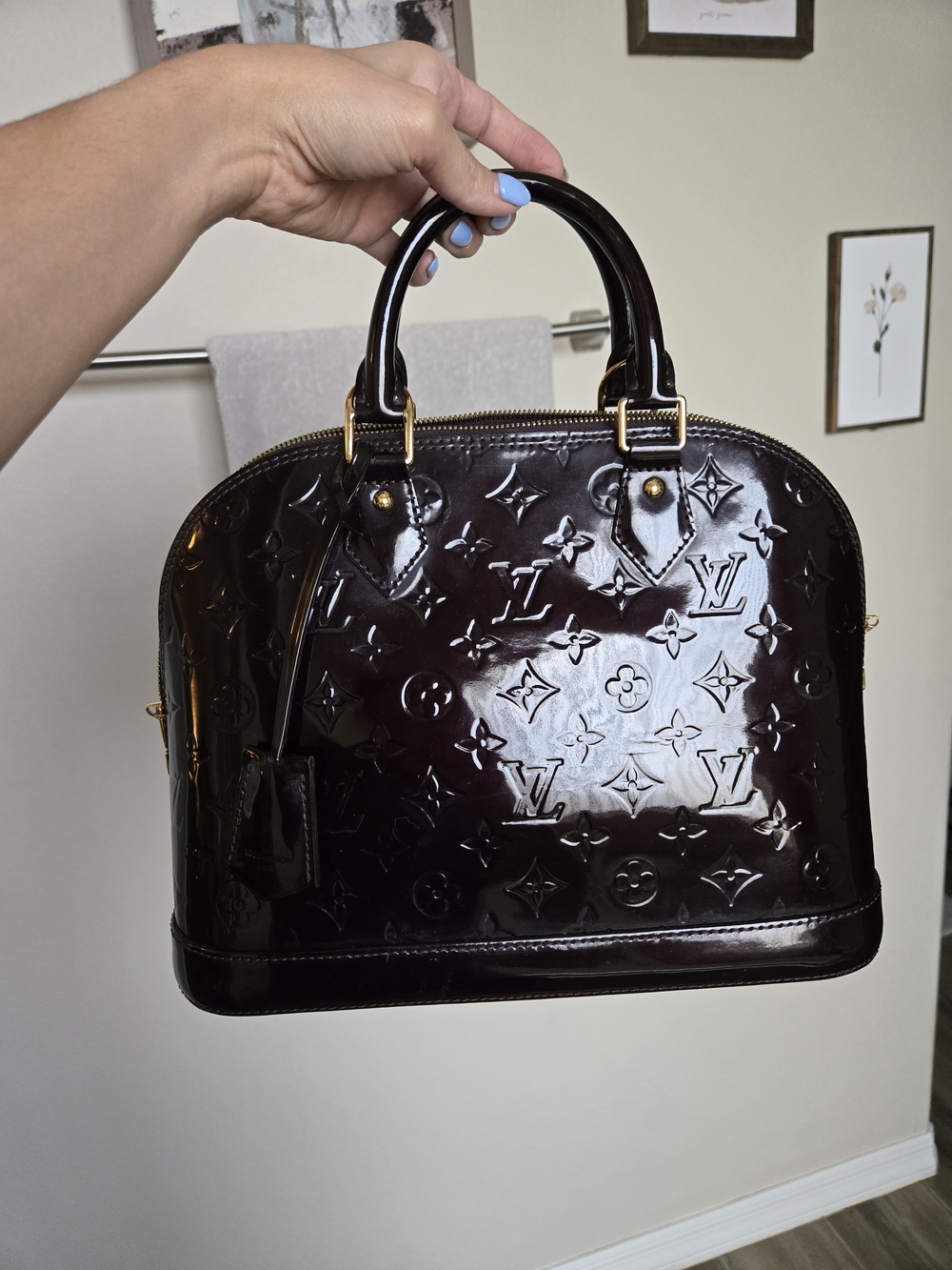 Authentic Louis Vuitton Patent Monogram Alma PM in Wine